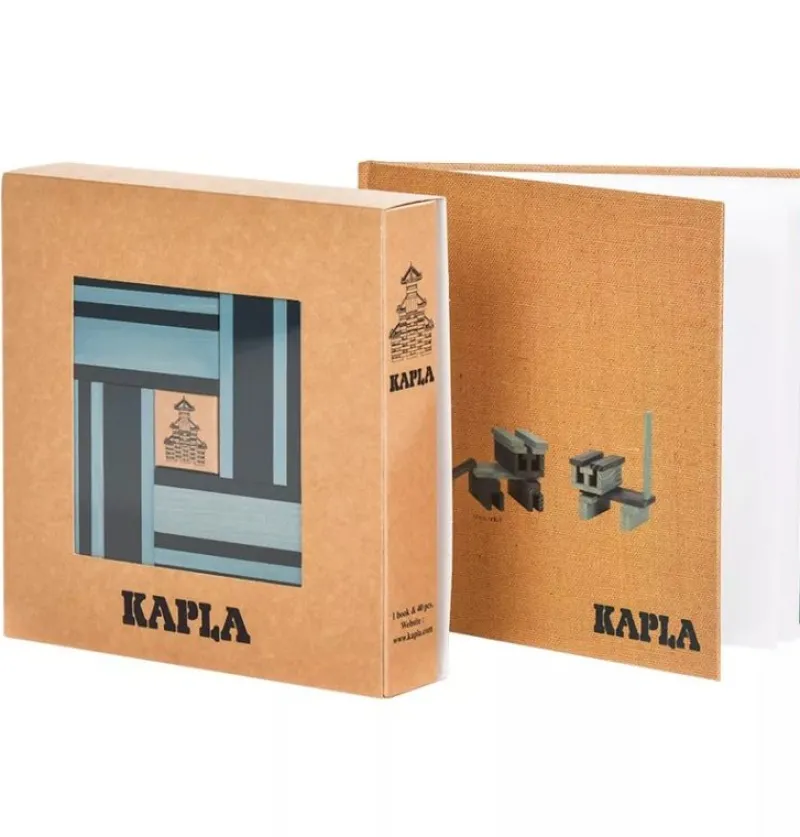 Kapla Caja De 40 Cartones Azul Claro Y Oscuro Con Libro - ^ Tablas De Madera