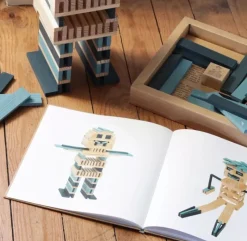 Kapla Caja De 40 Cartones Azul Claro Y Oscuro Con Libro - ^ Tablas De Madera