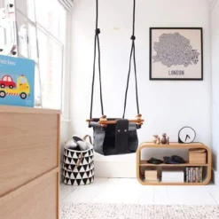 Solvej Swings Columpio De Madera Y Tela Para Bebes Gris Pizarra - ^ Muebles De Jardín, Columpios