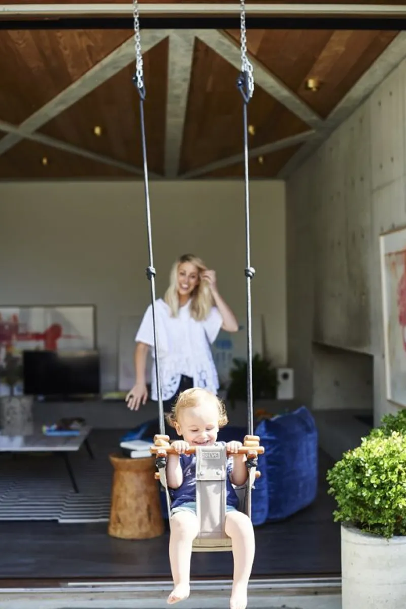 Solvej Swings Columpio De Madera Y Tela Taupe - ^ Muebles De Jardín, Columpios