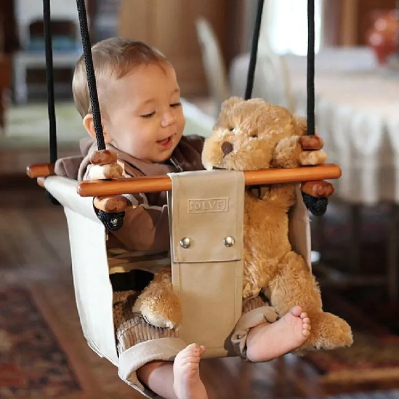 Solvej Swings Columpio De Madera Y Tela Para Bebes Beige - ^ Muebles De Jardín, Columpios