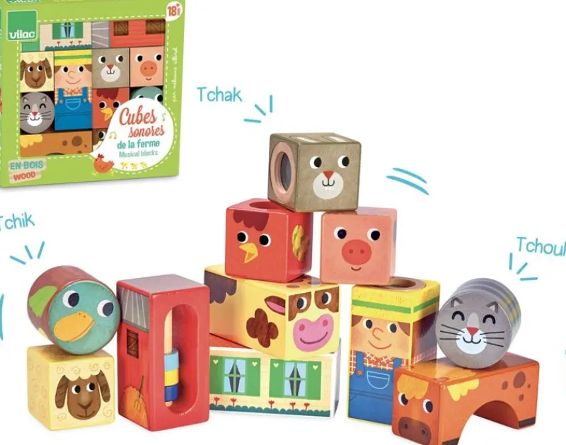 Vilac Cubes Sonores De La Ferme - ^ Bloques Y Juguetes Apilables