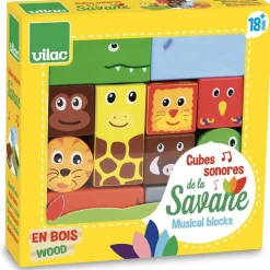 Vilac Cubos Sonoros De Madera Animales De La Sabana - ^ Bloques Y Juguetes Apilables