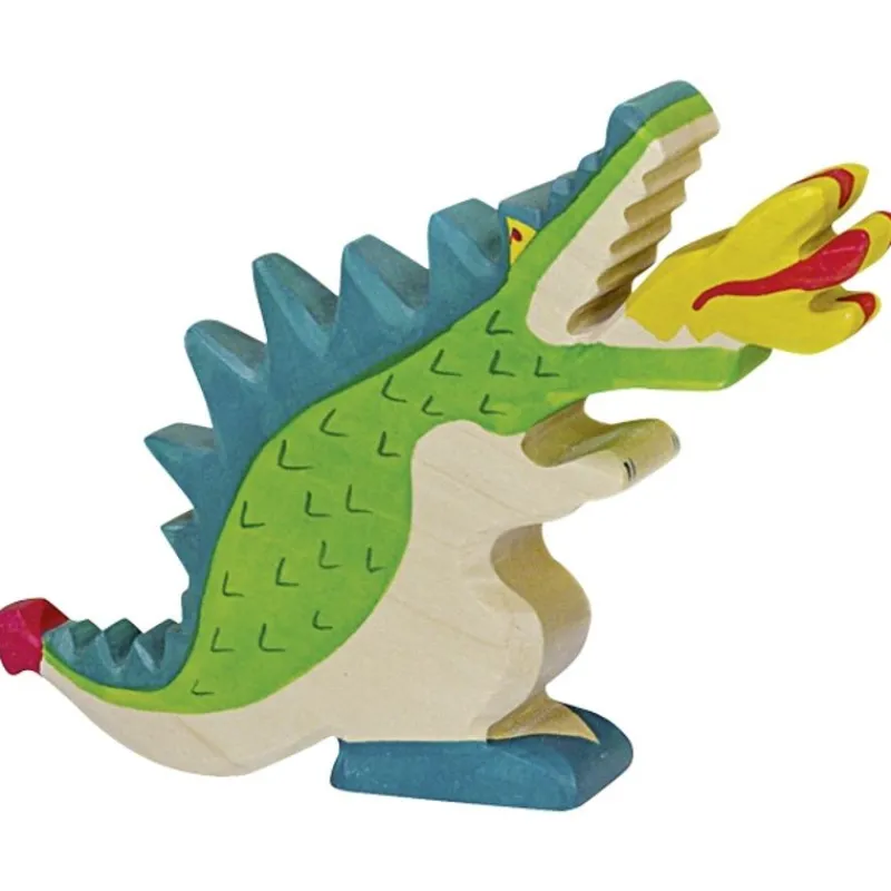 Holztiger Figura De Dragon Verde, Llama - ^ Mundo De Fantasía