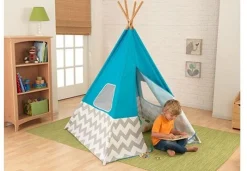 Kidkraft Tipi - Turquesa Con Chevron Gris Y Blanco - ^ Escritorios, Mesas Y Sillas